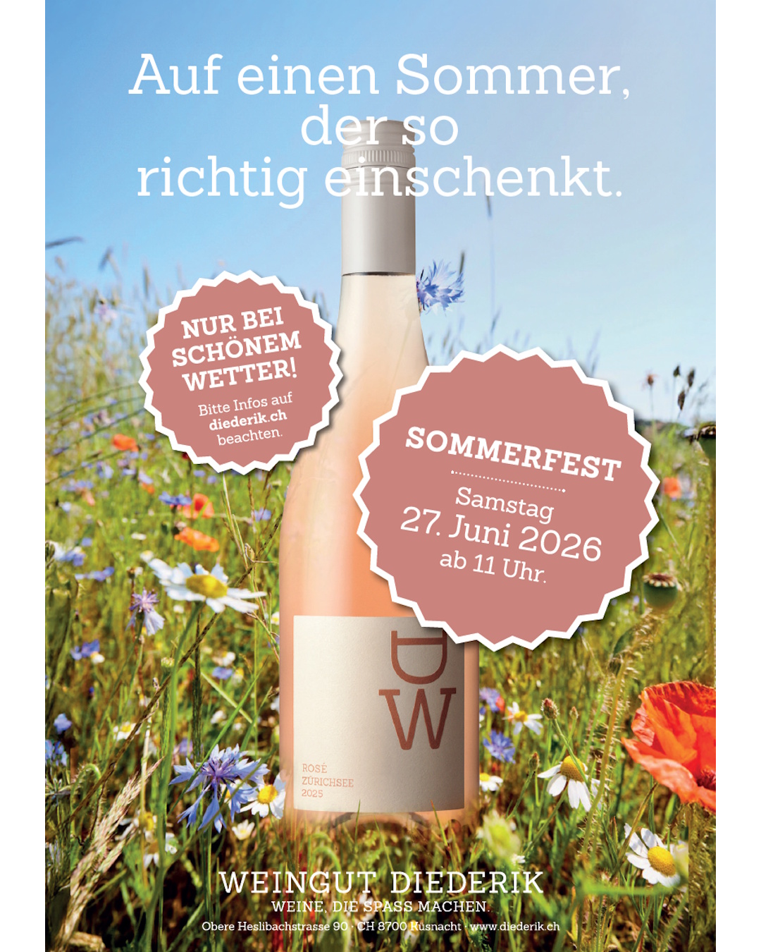 Sommerfest Samstag 27. Juni 2026 Weingut Diederik Küsnacht Zürichsee Rosé